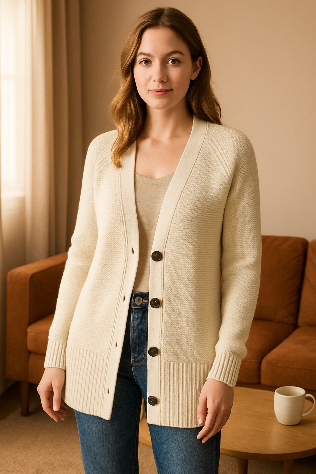 Gap Sweater Womens Small Cream Wool Blend Open Front Long Cardigan Rib Knit